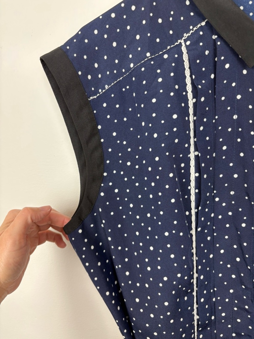 Jason Wu for Target Navy & White Polka Dot Sleeveless Shirt Dress w/ lace Size L - Picture 3 of 12